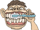 Zähneputzender Junge mit gut sichtbaren Zähnen und Zahnbürste